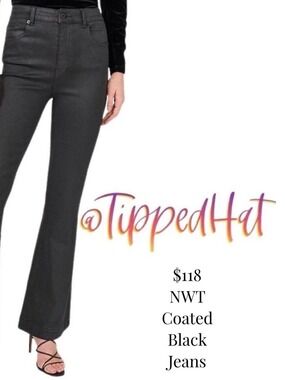 NWT $118 Coated Flare Chelsea & Violet Rich Black Jeans